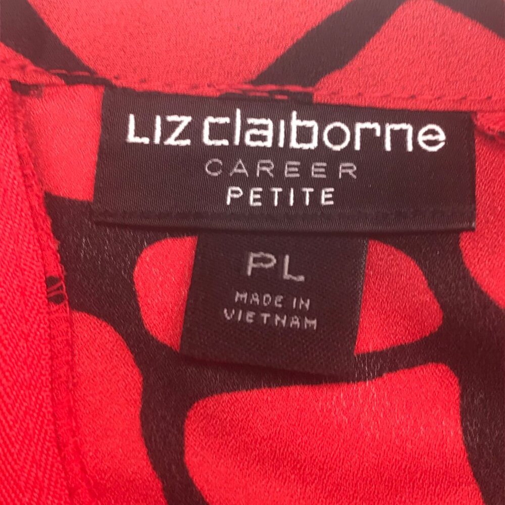 Liz Claiborne Women's Petite Large Red Black 3/4 Sleeve Top New - Picture 3 of 14